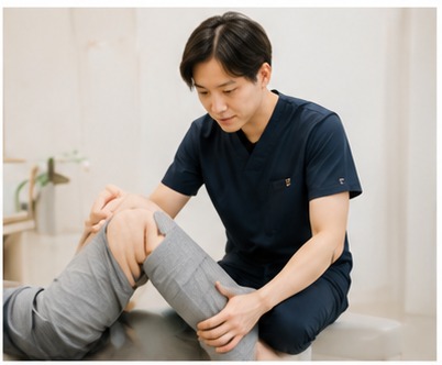 膝を診察する医療スタッフ